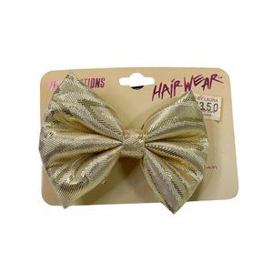 Vintage 80s Gold Bow Hair Barrette Clip- Illuminations Hair Wear- NOS